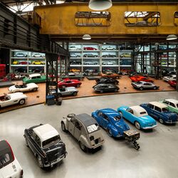 A view of the museum hall with the cars